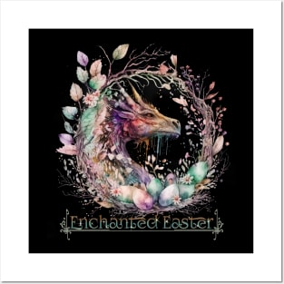 Enchanted Easter Dragon Wreath Egg Pastel Design Posters and Art